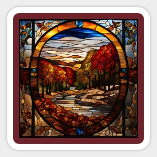 Stained Glass Window Of Autumn Scene Sticker